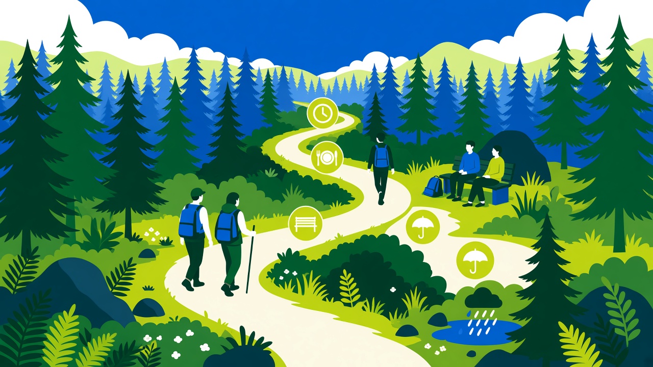 Ilustrasi jadwal gathering dengan jeda istirahat di tengah hutan pinus Lembang